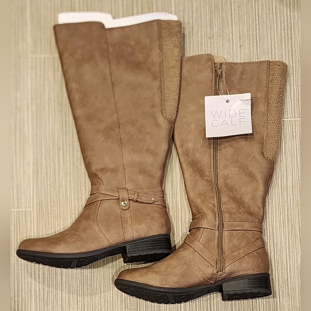Wide Calf Tan Knee-High Riding Boots - Women's, Size 7W-WC
